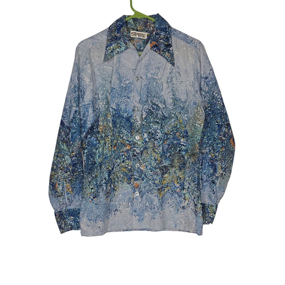 Groovy Vintage 70s Spire California Disco Button Up shirt, Blue Abstract, S